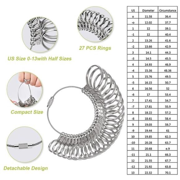 Ring Sizer Measuring Tool, IKOCO Ring Sizing kit with Rubber Hammer, Jewelry - Picture 3 of 7